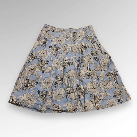 Talbots Floral Fairy Paisley Midi Skirt 2 Petite Blue White Pleated - Picture 4 of 5